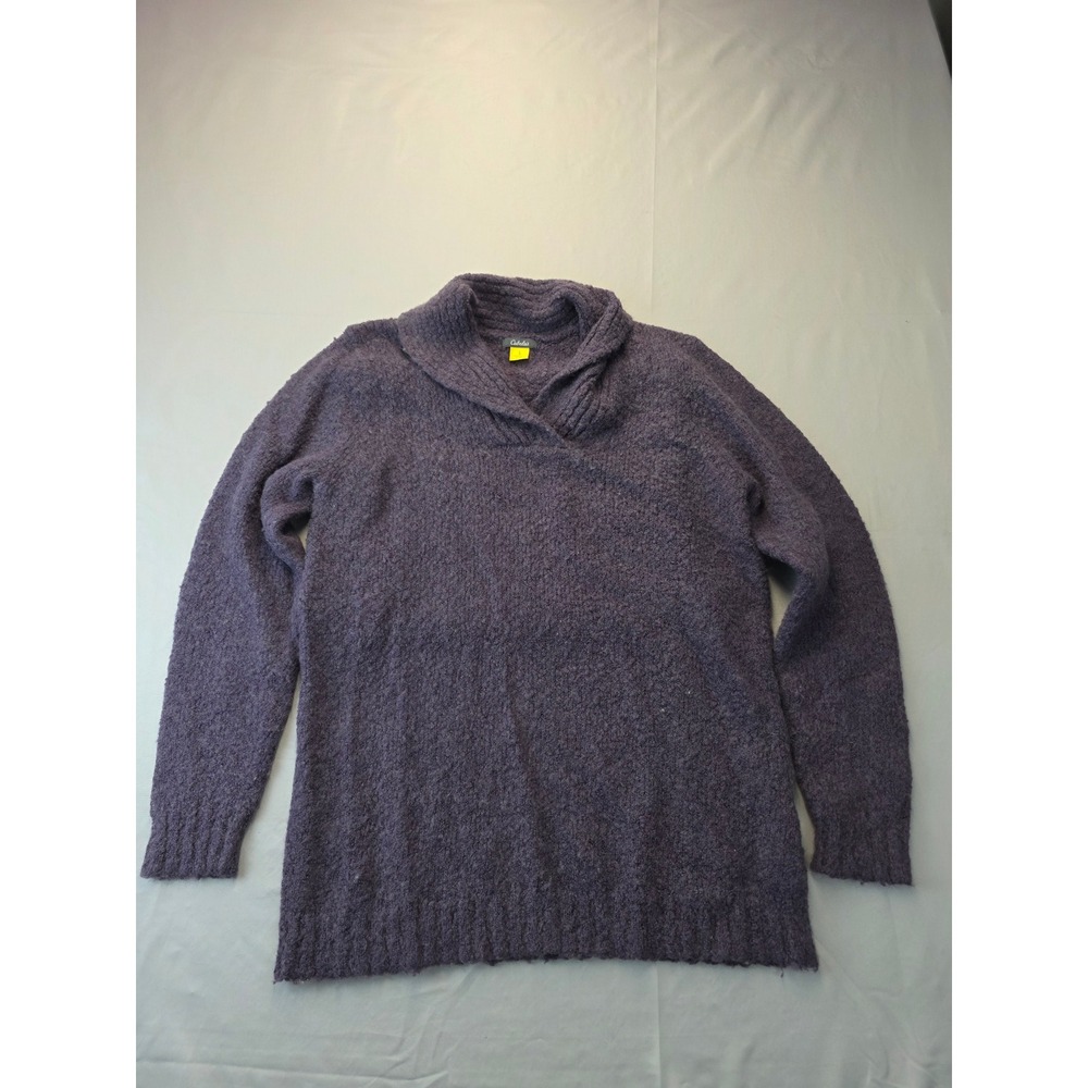 Cabelas Womens Purple Wool Blend Shawl Collar Boucle Knit Sweater Large
